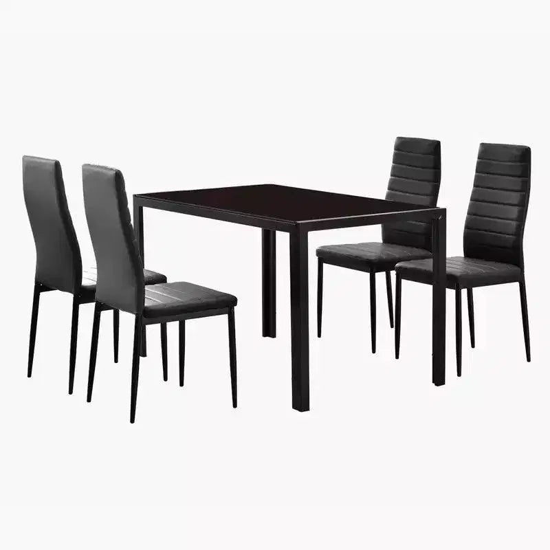 Rectangular Glass Top Dining Table with Metal Frame, Seats 4