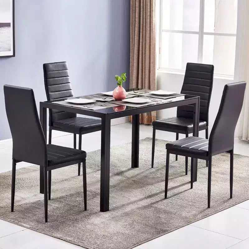 Rectangular Glass Top Dining Table with Metal Frame, Seats 4