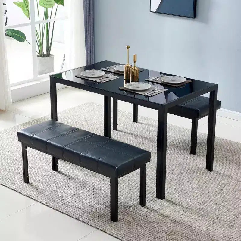 Rectangular Glass Top Dining Table with Metal Frame, Seats 4