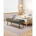 Leather Bedroom Bench with Storage, PU Leather Upholstered Bench with Metal Legs and Stitching for Entryway, Green
