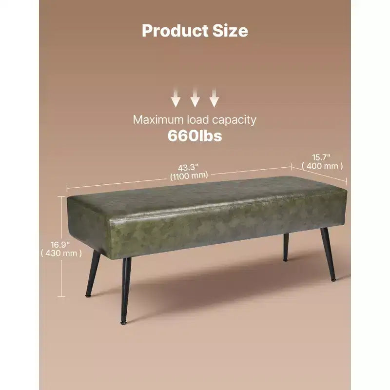 Leather Bedroom Bench with Storage, PU Leather Upholstered Bench with Metal Legs and Stitching for Entryway, Green