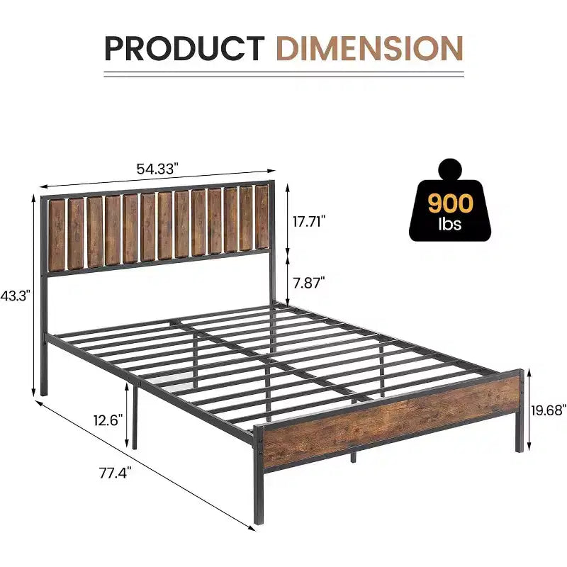 Metal Bed Frame with Stylish Headboard and Footboard, Heavy Duty Platform Bed Frame with Under Bed Storage, No Box Spring Needed, Retro Color