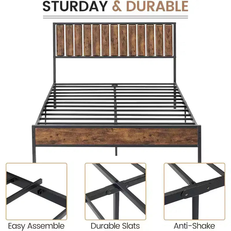 Metal Platform Bed Frame with Headboard and Footboard