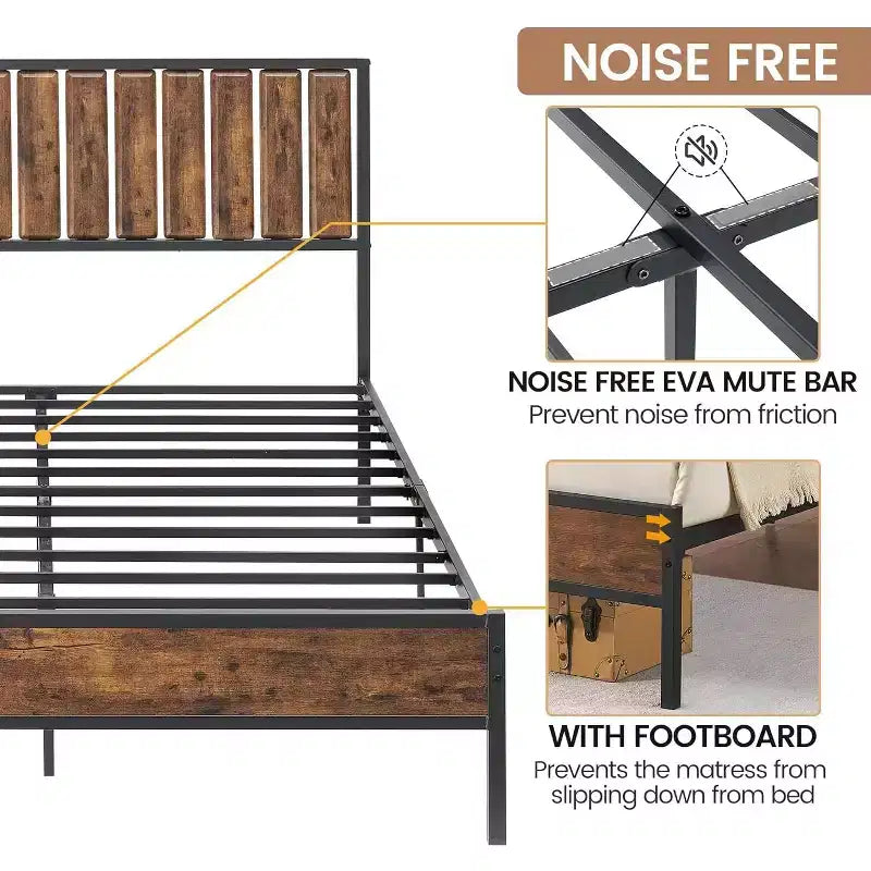 Metal Platform Bed Frame with Headboard and Footboard