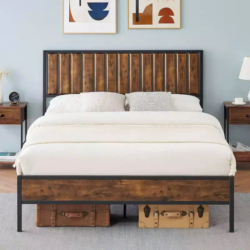 Metal Platform Bed Frame with Headboard and Footboard