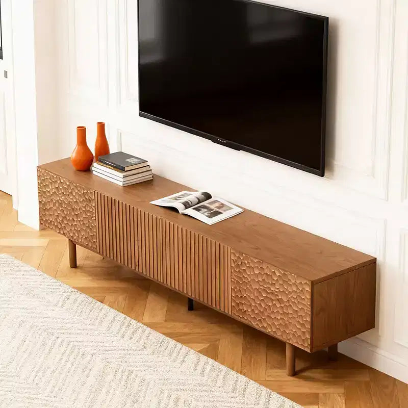 86.6 Inch TV Stand for TVs up to 90 Inches with Storage Cabinets and Wood Legs