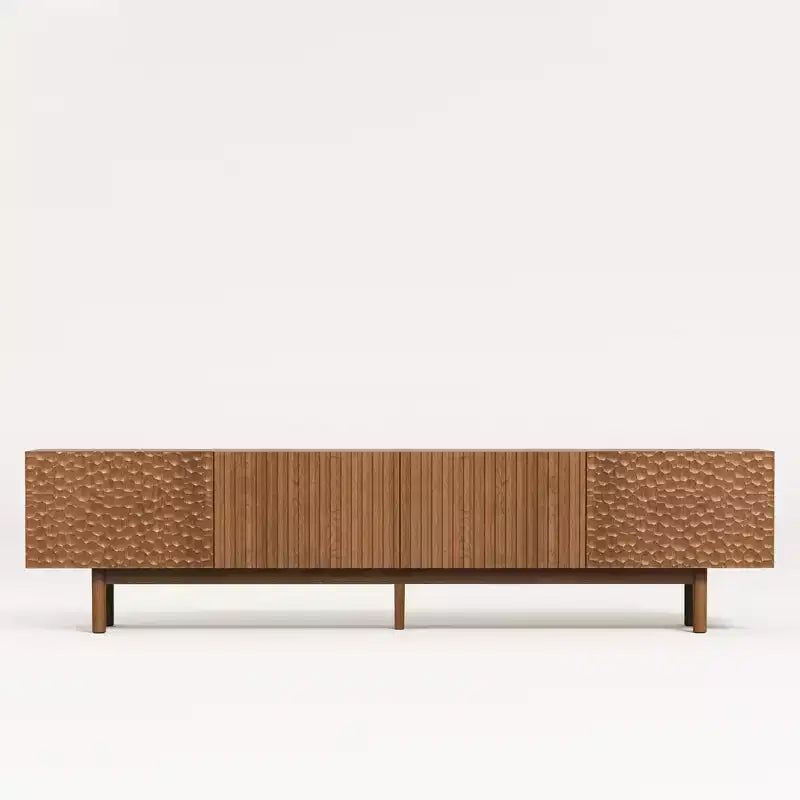 86.6 Inch TV Stand for TVs up to 90 Inches with Storage Cabinets and Wood Legs