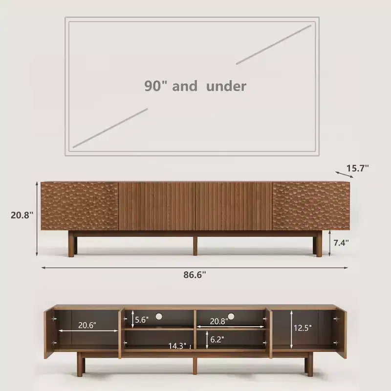 86.6 Inch TV Stand for TVs up to 90 Inches with Storage Cabinets and Wood Legs