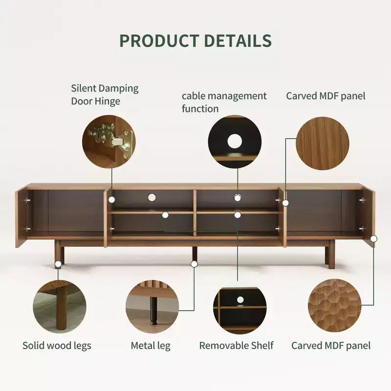 86.6 Inch TV Stand for TVs up to 90 Inches with Storage Cabinets and Wood Legs