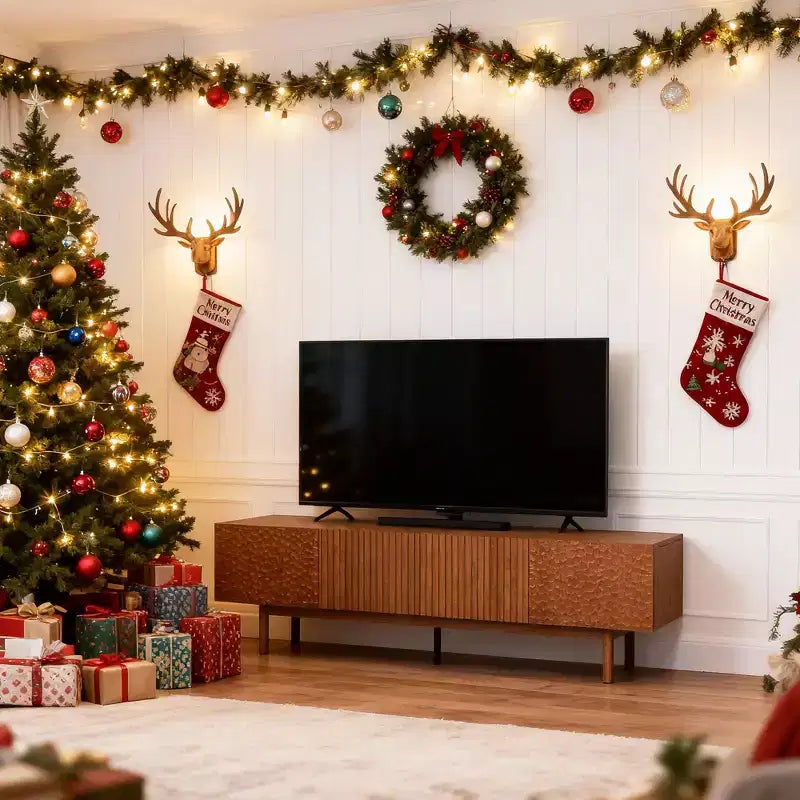 86.6 Inch TV Stand for TVs up to 90 Inches with Storage Cabinets and Wood Legs