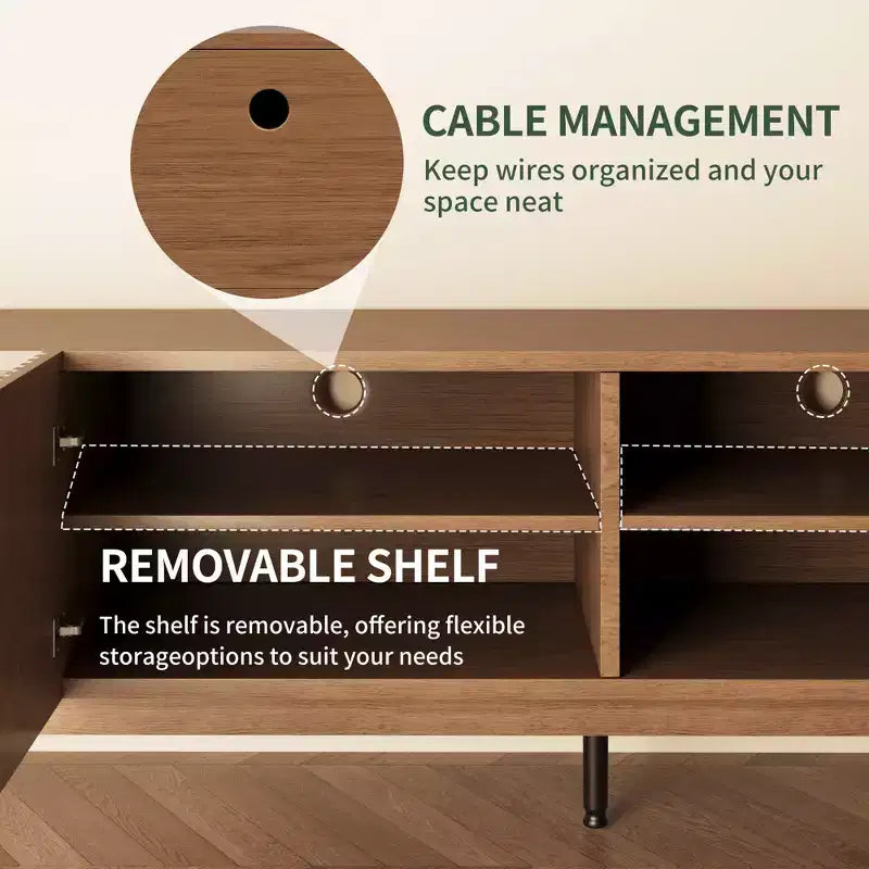 86.6 Inch TV Stand for TVs up to 90 Inches with Storage Cabinets and Wood Legs