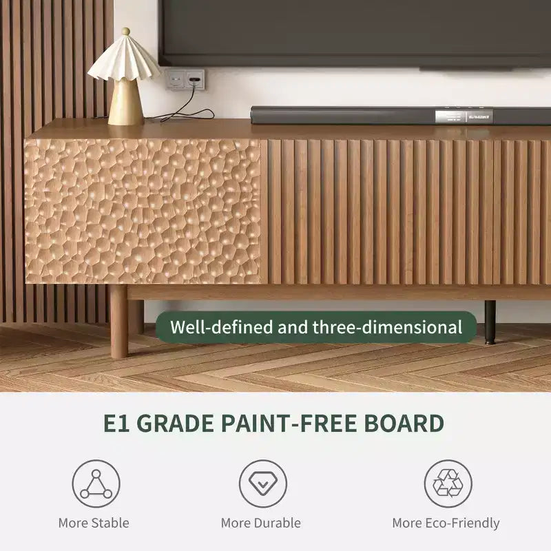 86.6 Inch TV Stand for TVs up to 90 Inches with Storage Cabinets and Wood Legs