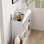 2-Tier Kids Bookshelf with Playhouse Roof Design, 5-Cubby Toy Storage Organizer for Playroom, Nursery & Kids Room