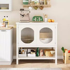 Storage Cabinet with 2 Reeded Glass Doors and Storage Shelf, Buffet Sideboard for Kitchen, Hallway, Dining Room, Living Room - White