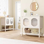 Storage Cabinet with 2 Reeded Glass Doors and Storage Shelf, Buffet Sideboard for Kitchen, Hallway, Dining Room, Living Room - White