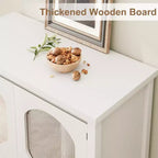 Storage Cabinet with 2 Reeded Glass Doors and Storage Shelf, Buffet Sideboard for Kitchen, Hallway, Dining Room, Living Room - White