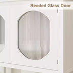 Storage Cabinet with 2 Reeded Glass Doors and Storage Shelf, Buffet Sideboard for Kitchen, Hallway, Dining Room, Living Room - White