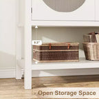 Storage Cabinet with 2 Reeded Glass Doors and Storage Shelf, Buffet Sideboard for Kitchen, Hallway, Dining Room, Living Room - White