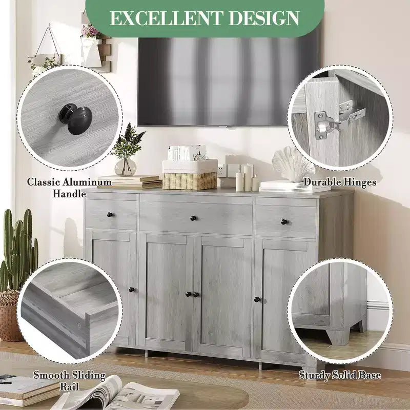 55-Inch Sideboard Buffet Cabinet with 3 Drawers and 4 Doors
