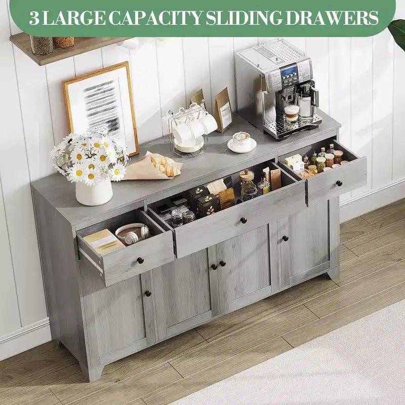 55-Inch Sideboard Buffet Cabinet with 3 Drawers and 4 Doors