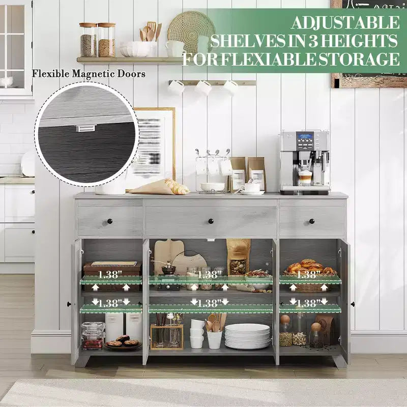 55-Inch Sideboard Buffet Cabinet with 3 Drawers and 4 Doors