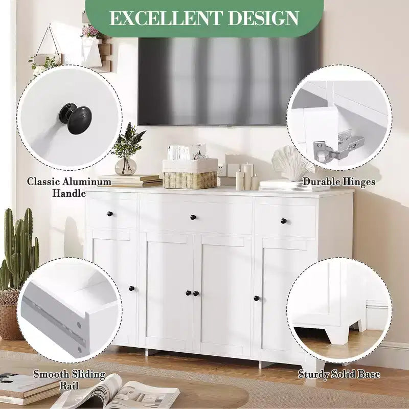 55-Inch Sideboard Buffet Cabinet with 3 Drawers and 4 Doors