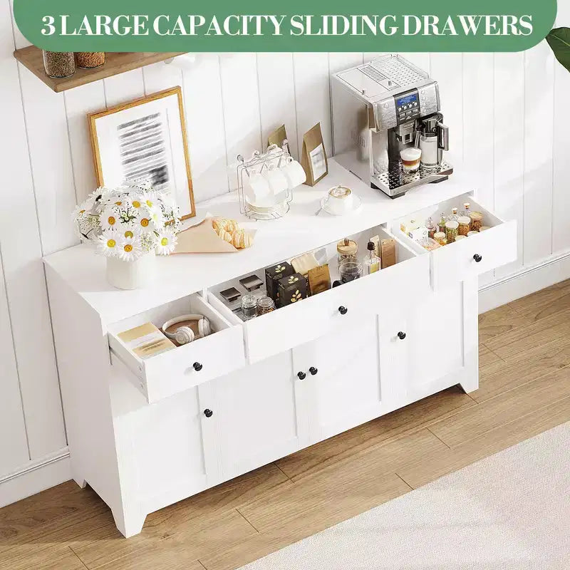 55-Inch Sideboard Buffet Cabinet with 3 Drawers and 4 Doors