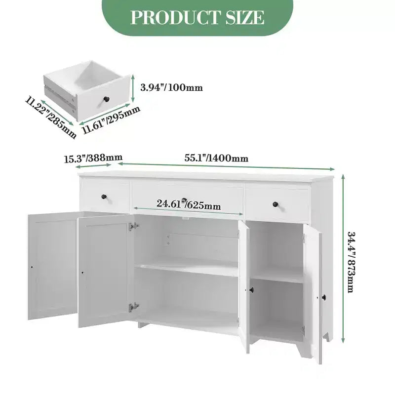 55-Inch Sideboard Buffet Cabinet with 3 Drawers and 4 Doors