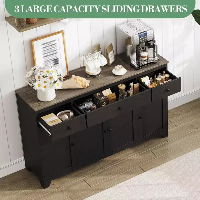 55-Inch Sideboard Buffet Cabinet with 3 Drawers and 4 Doors