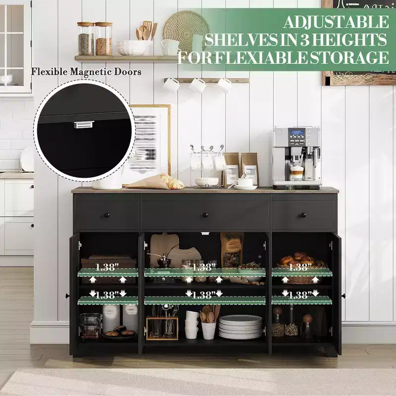 55-Inch Sideboard Buffet Cabinet with 3 Drawers and 4 Doors