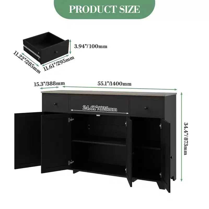 55-Inch Sideboard Buffet Cabinet with 3 Drawers and 4 Doors