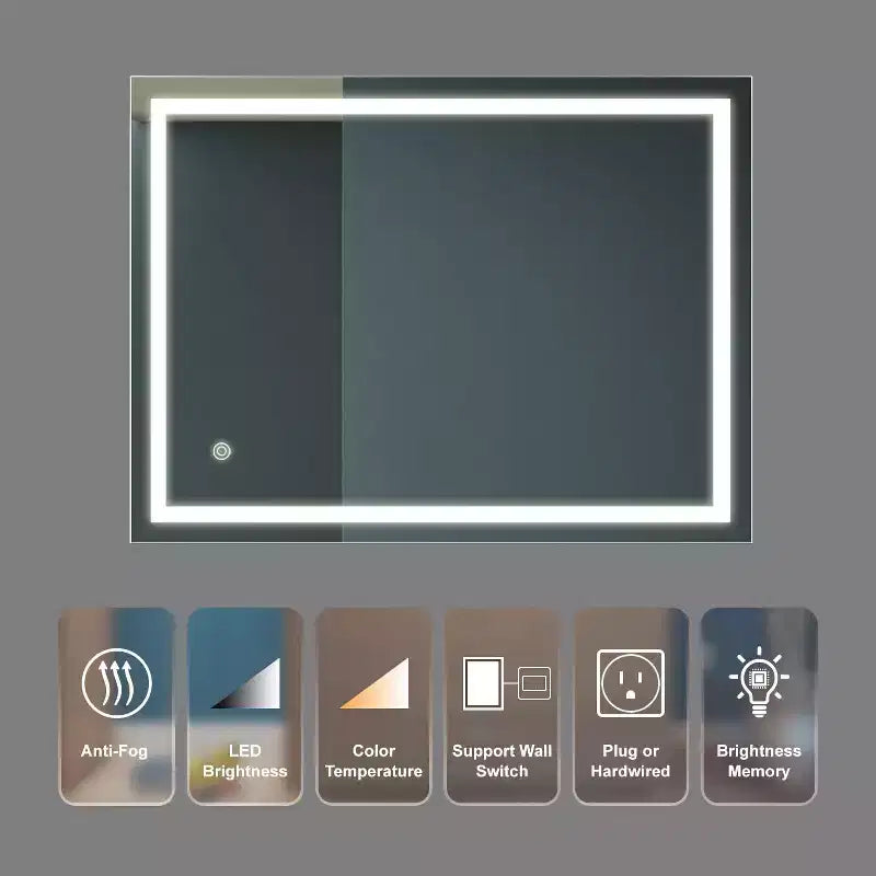 32 x 24 Inch LED Bathroom Mirror with Anti-Fog and Dimmable Light