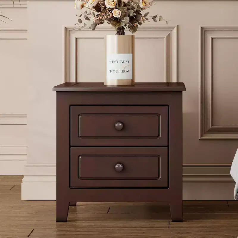 Mid Century Nightstand with 2 Storage Drawers, Walnut Finish Bedside End Table for Bedroom, Living Room, Office