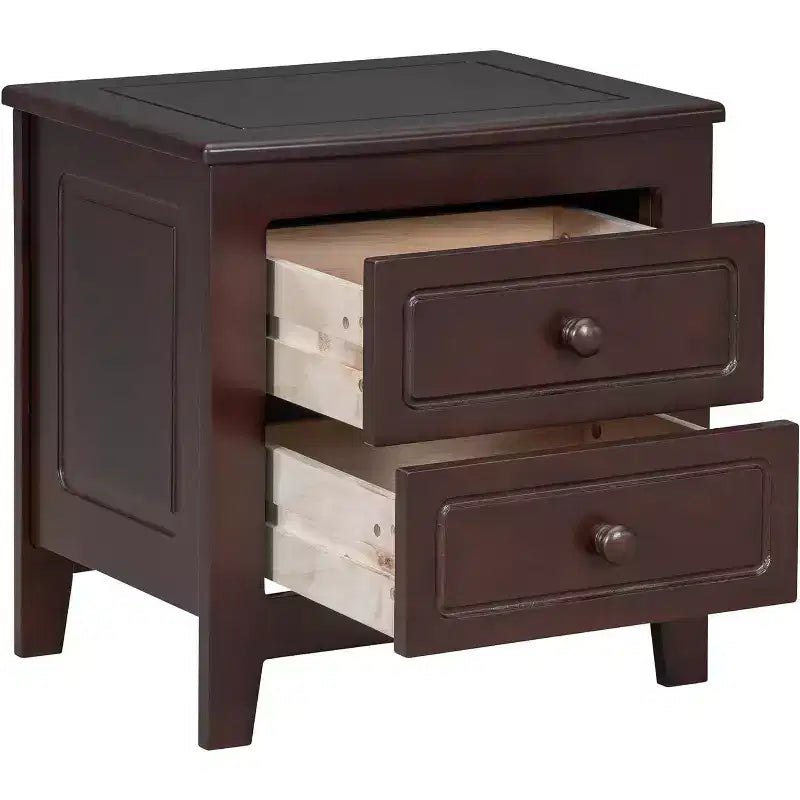 Mid Century Nightstand with 2 Storage Drawers, Walnut Finish Bedside End Table for Bedroom, Living Room, Office