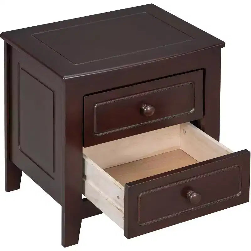 Mid Century Nightstand with 2 Storage Drawers, Walnut Finish Bedside End Table for Bedroom, Living Room, Office