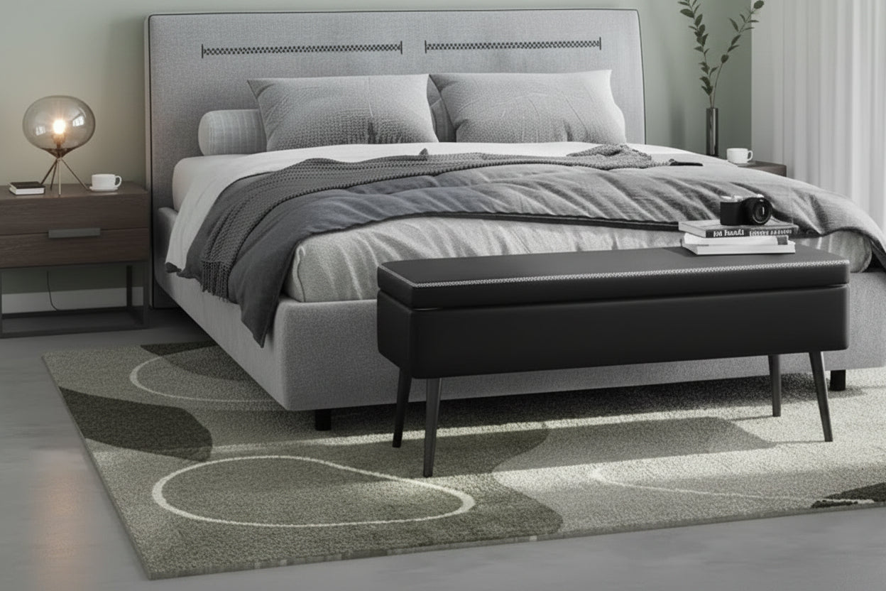 47.8 Storage Ottoman Bench with Leather Upholstery, Sturdy Hinges, Footrest Seat for Bedroom or Entryway