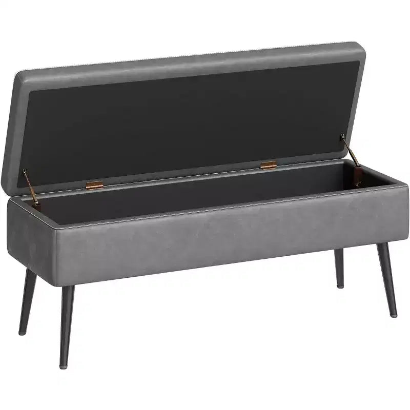 Storage Ottoman Bench with Faux Leather Upholstery, 47.8 Inch