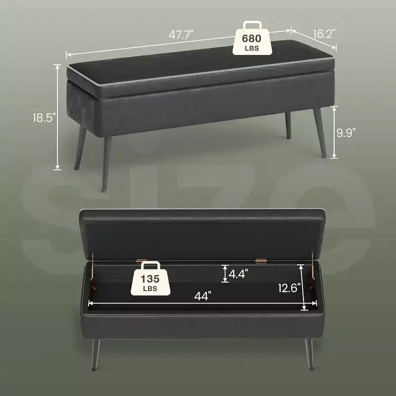 Storage Ottoman Bench with Faux Leather Upholstery, 47.8 Inch