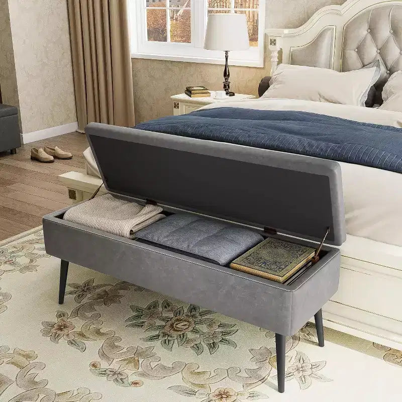 Storage Ottoman Bench with Faux Leather Upholstery, 47.8 Inch