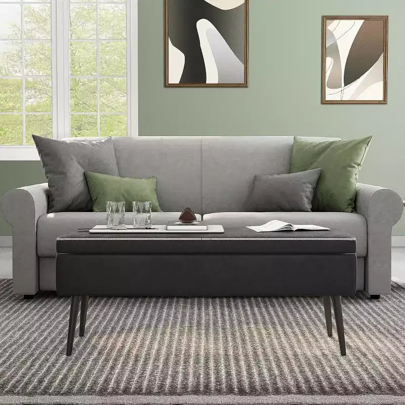 Storage Ottoman Bench with Faux Leather Upholstery, 47.8 Inch