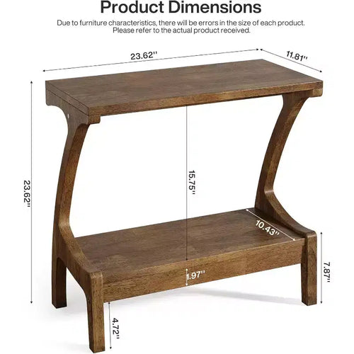 2-Tier Storage Shelf End Table – Narrow Side Table for Living Room & Bedroom, Natural Wood Finish, Easy Assembly