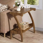 2-Tier Storage Shelf End Table – Narrow Side Table for Living Room & Bedroom, Natural Wood Finish, Easy Assembly