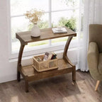 2-Tier Storage Shelf End Table – Narrow Side Table for Living Room & Bedroom, Natural Wood Finish, Easy Assembly