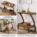 2-Tier Storage Shelf End Table – Narrow Side Table for Living Room & Bedroom, Natural Wood Finish, Easy Assembly