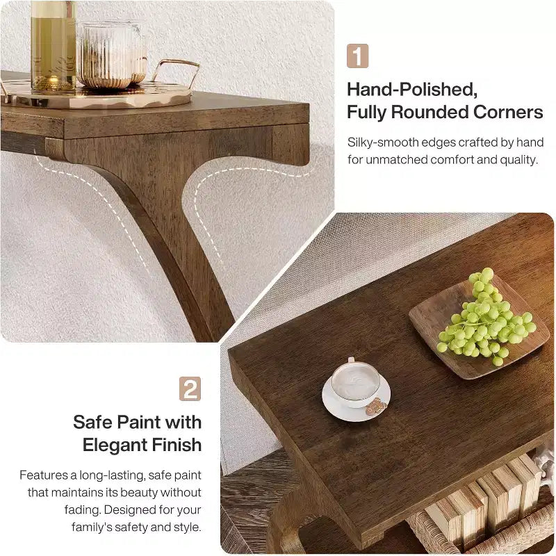 2-Tier Storage Shelf End Table – Narrow Side Table for Living Room & Bedroom, Natural Wood Finish, Easy Assembly