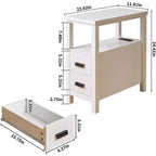 Modern Wooden End Table with Charging Station and 2 Drawers
