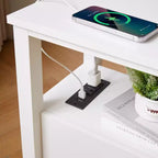 Modern Wooden End Table with Charging Station and 2 Drawers