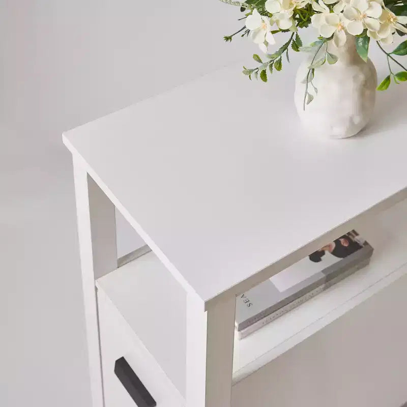 Modern Wooden End Table with Charging Station and 2 Drawers