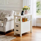 Modern Wooden End Table with Charging Station and 2 Drawers