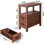 Modern Wooden End Table with Charging Station and 2 Drawers